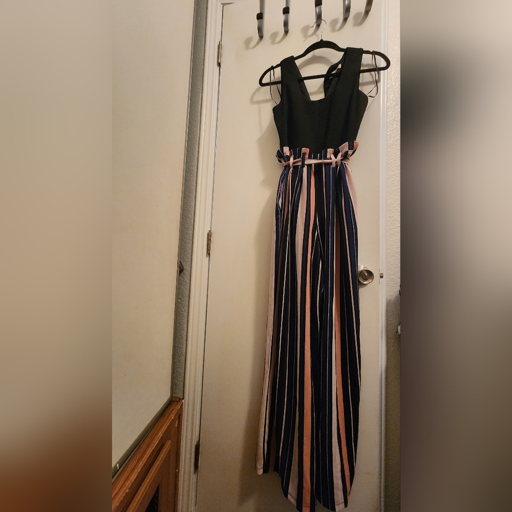 June n Husdon Stripped Jumpsuite with pockets missing button smize small